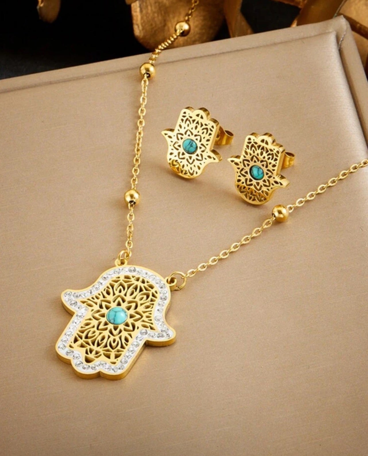 Queen Hamsa Necklace & Earring Set