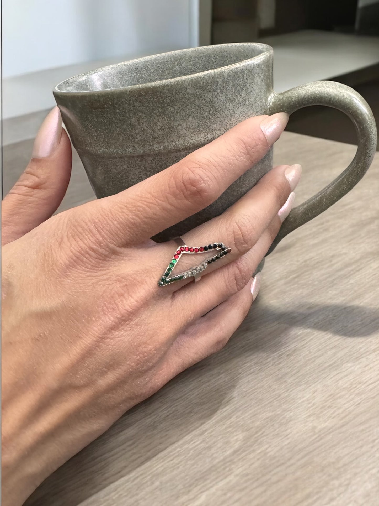 Rhinestone Palestine Map Ring