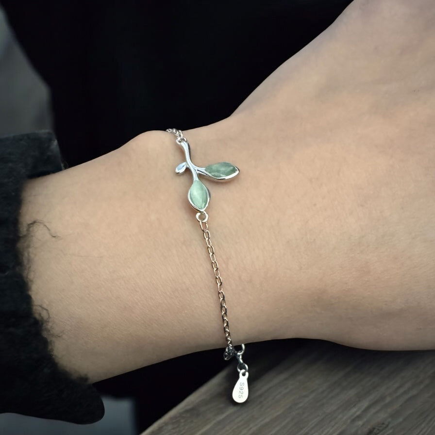 Green Olive Leaf Bracelet & Ring Set