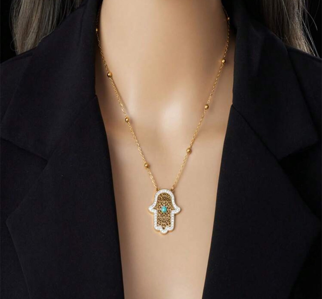Queen Hamsa Necklace & Earring Set