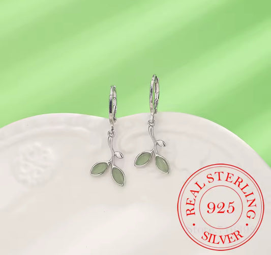 Green Olive Branch Earrings & Necklace Set