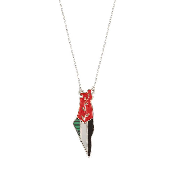 Palestine Map Flag & Olive Branch Necklace