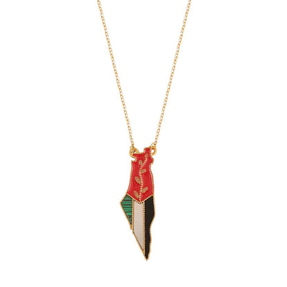 Palestine Map Flag & Olive Branch Necklace