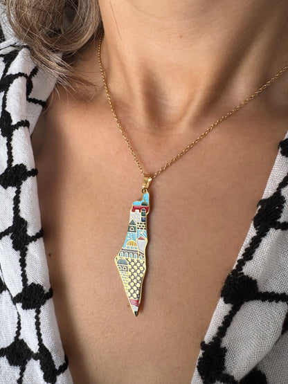 Palestine Landmark Map Necklace