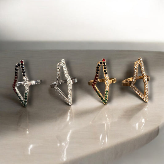 Rhinestone Palestine Map Ring