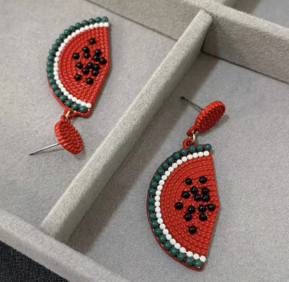 Beaded Watermelon Earrings