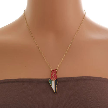 Palestine Map Flag & Olive Branch Necklace
