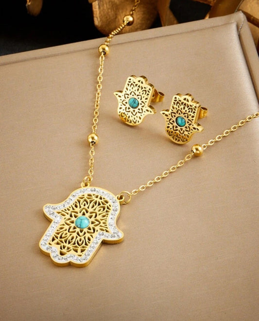 Queen Hamsa Necklace & Earring Set