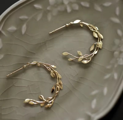 Olive Branch Hoop Earrings