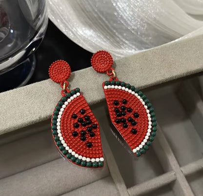 Beaded Watermelon Earrings