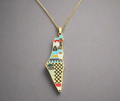 Palestine Landmark Map Necklace