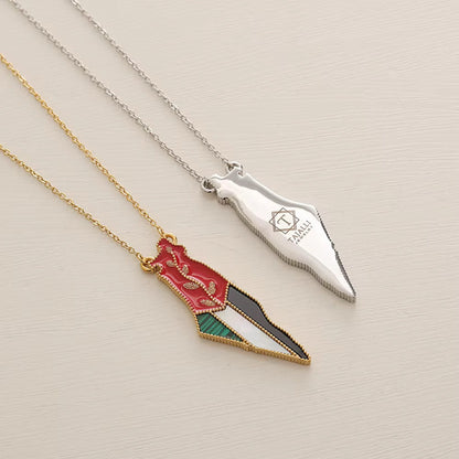Palestine Map Flag & Olive Branch Necklace