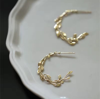 Olive Branch Hoop Earrings