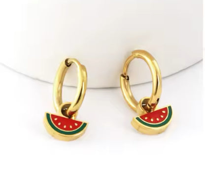 Half Watermelon Kids Hoop Earrings