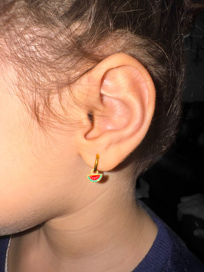 Half Watermelon Kids Hoop Earrings