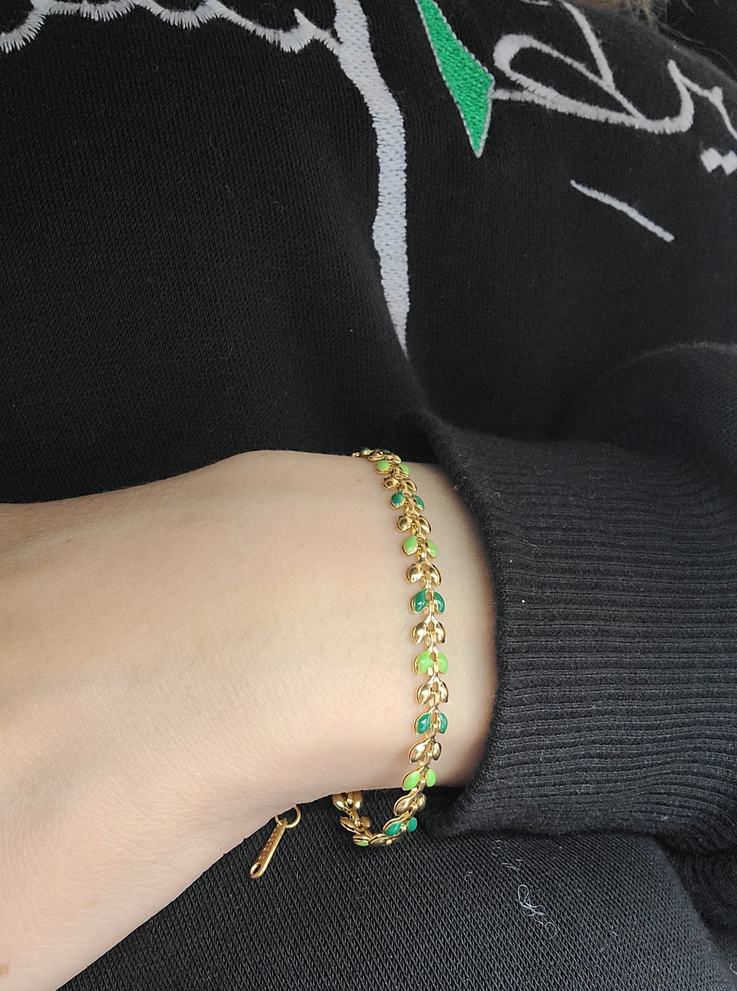 Green Olive Leaf Necklace & Bracelet